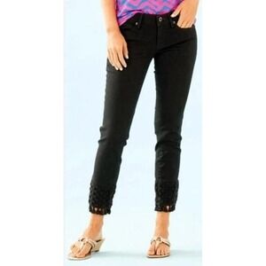 Lilly Pulitzer South Ocean Skinny Crop Black Pants Crochet Tassel Hem Size‎ 2